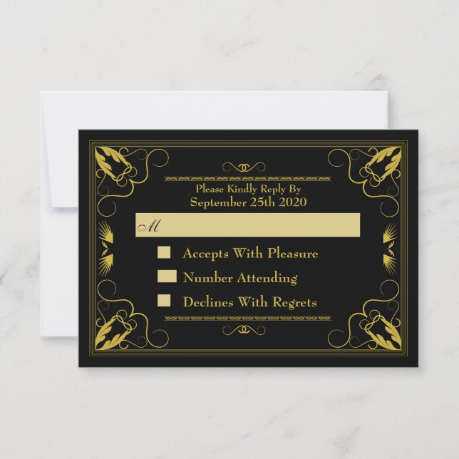 Vintage Black Gilded Age Wedding RSVP (Frente)