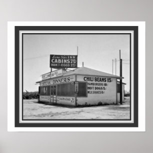 Vintage Black/White Road Side Cafe Poster 16 x 20