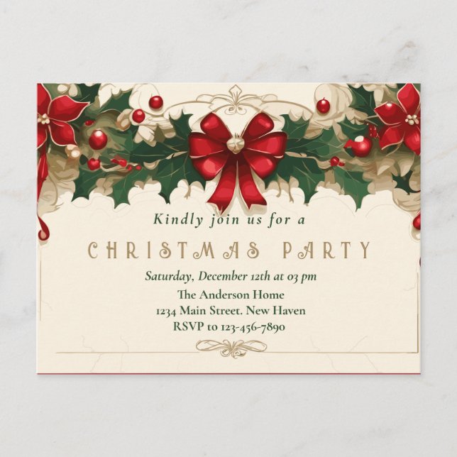 Vintage Blooms: Retrô Convite de Natal (Frente)