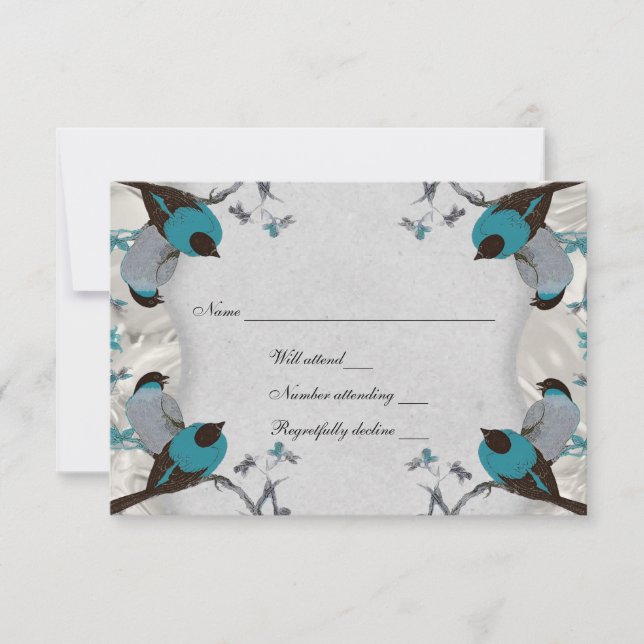 Vintage Blue Birds Silver rsvp com envelope (Frente)
