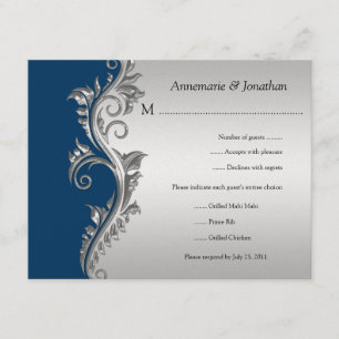 Vintage Blue Black and Silver Floral RSVP