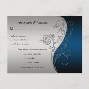 Vintage Blue Black and Silver Floral RSVP