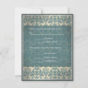Vintage Blue Casamento tema damasco RSVP