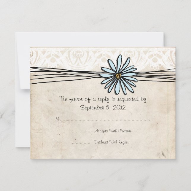 Vintage Blue Daisy Wedding RSVP (Frente)