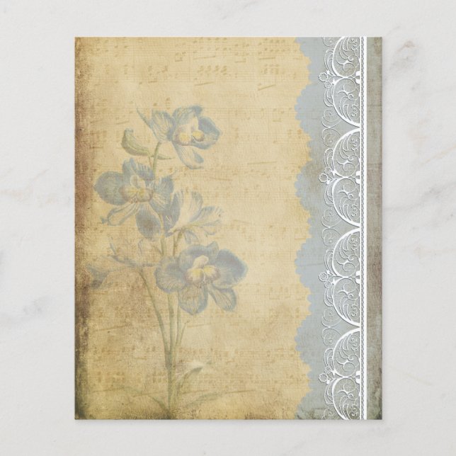 Vintage Blue Flower & Lace Scrapbook Paper (Frente)