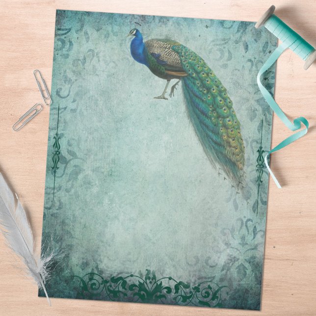 Vintage Blue Green Peacock Paper (Criador carregado)