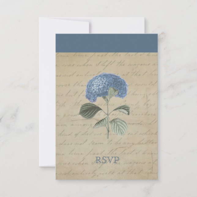 Vintage Blue Hydrangea RSVP Personalizado (Frente)