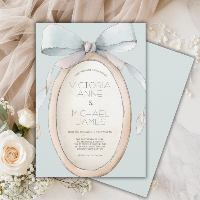 Vintage Blue Ribbons Convite para Casamento (Criador carregado)