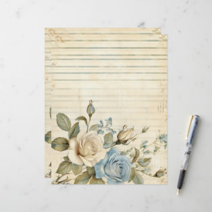 Vintage Blue Roses Junk Diário Paper