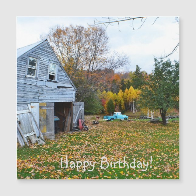 Vintage Blue Truck and Barn Birday (Frente)