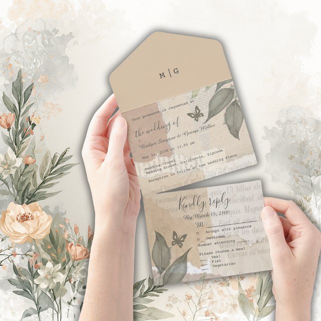 Vintage boho chic greenery monograma de casamento (Criador carregado)
