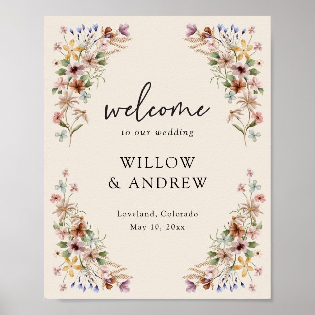 Vintage Boho Floral Welcome Poster (Frente)