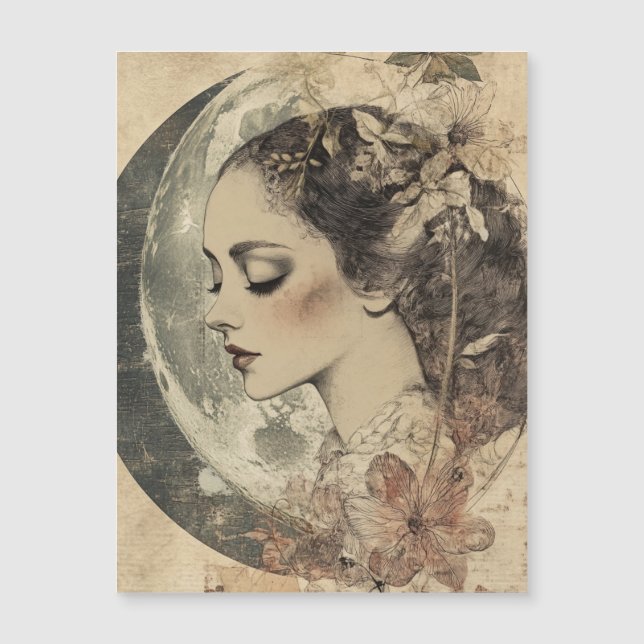Vintage Boho Sideview Mulher e Moon Crescente (Frente)