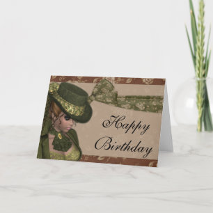 Vintage Bonito Mulher Feliz Cartão de Aniversário 