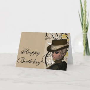Vintage Bonito Mulher Feliz Cartão de Aniversário