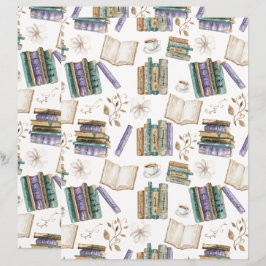 Vintage Books Scrapbook Paper in White