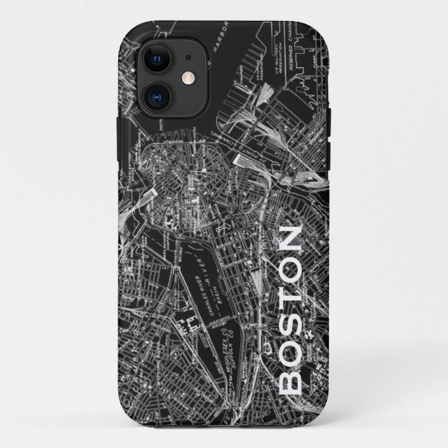 Vintage Boston Black and White Map capas de iphone (Verso)