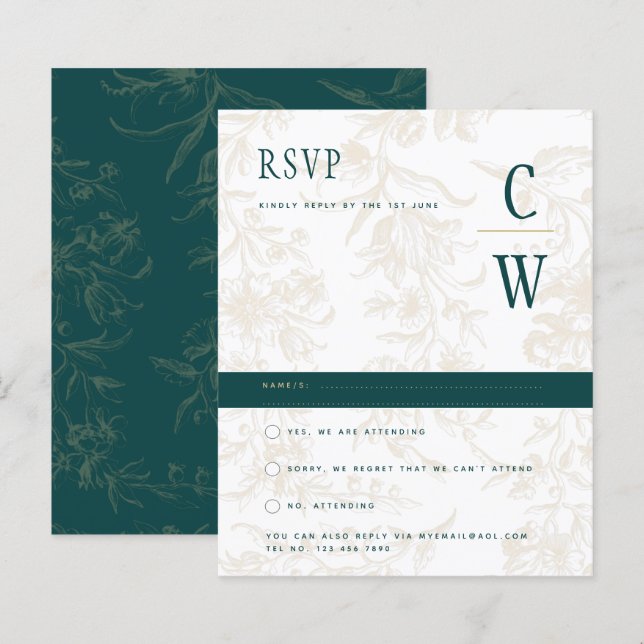 Vintage BOTANICAL TEAL DOURADO Casamento (Frente/Verso)