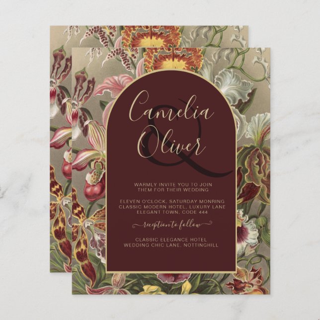 Vintage Bourgundy Floral Weddin (Frente/Verso)