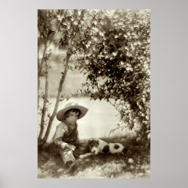 Vintage Boy with Dog at Rest Poster (Frente)