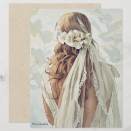 Vintage Bride White Flowers Folha de Véu