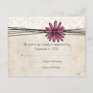 Vintage Bright Pink Daisy Wedding RSVP