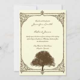 Vintage Brown Oak Tree no Convite para Casamento C