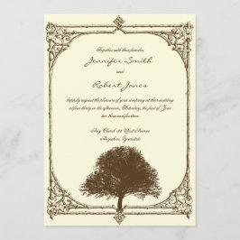 Vintage Brown Oak Tree no Convite para Casamento C