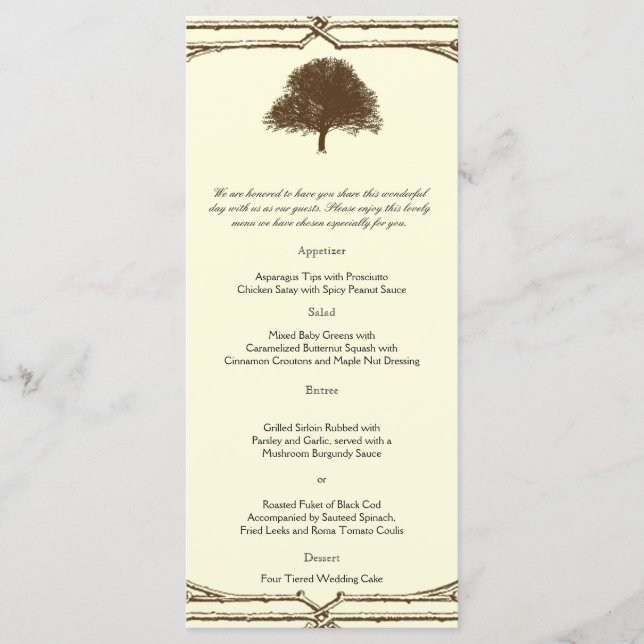 Vintage Brown Oak Tree no Cream Weding Menu (Frente)