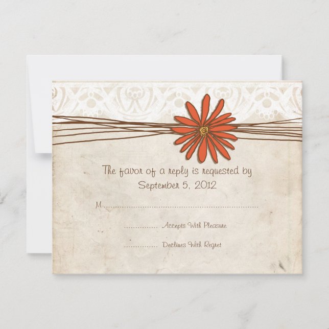 Vintage Brown & Orange Daisy Weding RSVP (Frente)