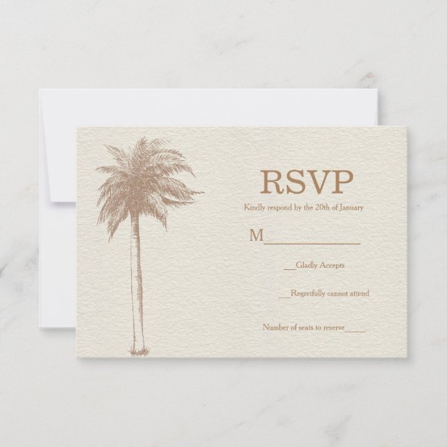 Vintage Brown Palm Tree Beach Weding RSVP (Frente)