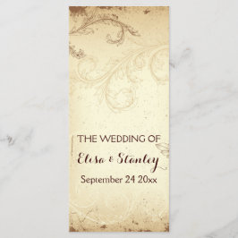 Vintage Brown, programa de casamento de folha de r