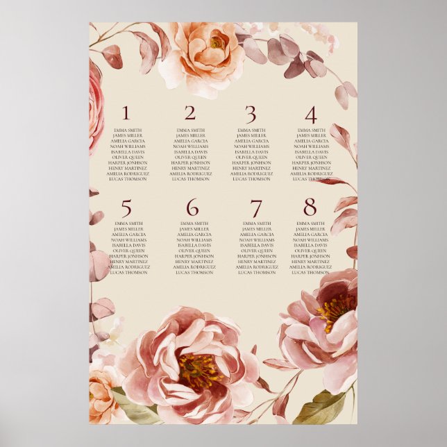 Vintage Burgundy and Beige Seating Chart Poster 2  (Frente)