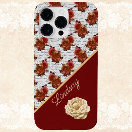 Vintage Burgundy e White Rose Pattern com Nome