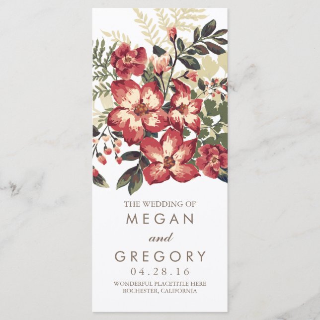 vintage burgundy flores programas de casamento (Frente)