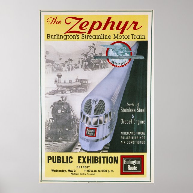 Vintage Burlington Zephyr Locomotive Poster (Frente)