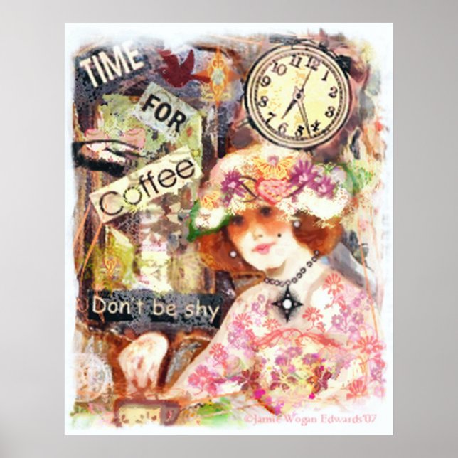 Vintage Caffee Lady Art Impressão (Frente)