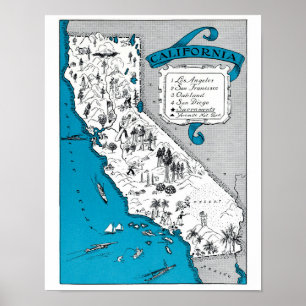 Vintage California State Map Impressão Coaster Dec