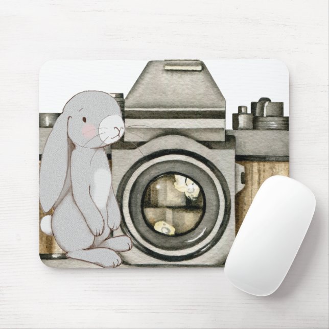 Vintage Camera & Bunny Mouse Pad (Com mouse)