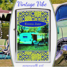 Vintage Camper Trailer Divertido Mod Vibe Blue Yel