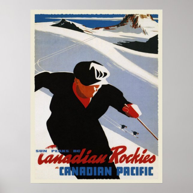 Vintage Canadian Rockies Ski Impressão (Frente)