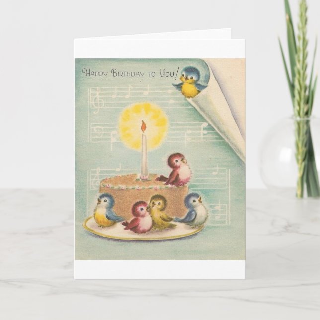 Vintage Cantando Pássaros E Cartão De Nascimento D (Frente)