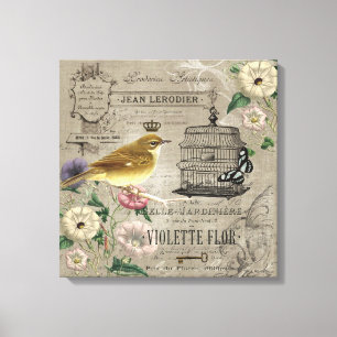 Vintage, canvas de pássaros do jardim francês