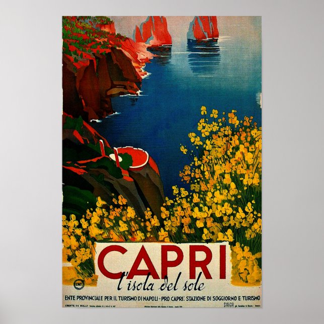 Vintage Capri L'Isola del Sole Itália Poster (Frente)
