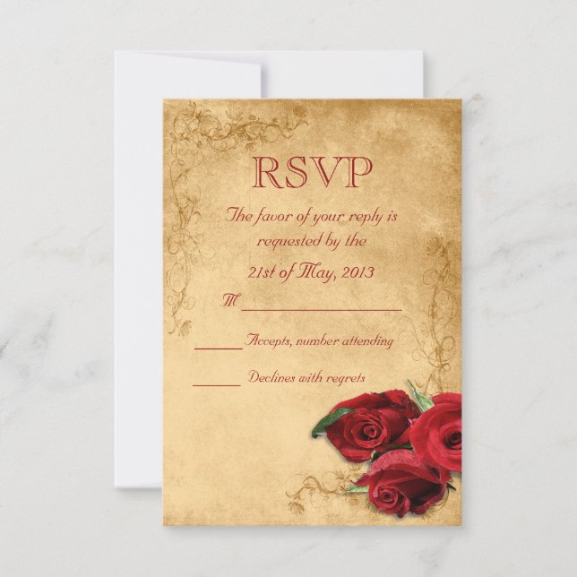 Vintage Caramel Brown & Rosa Weding RSVP (Frente)