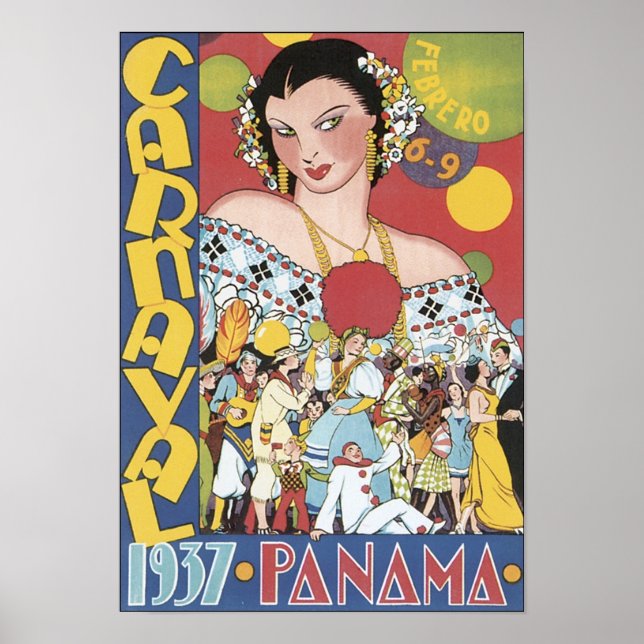 Vintage Carnival 1937 Poster de viagens do Panamá (Frente)