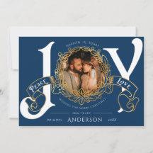 Vintage Casada e Feliz Cartões de foto de Natal Az