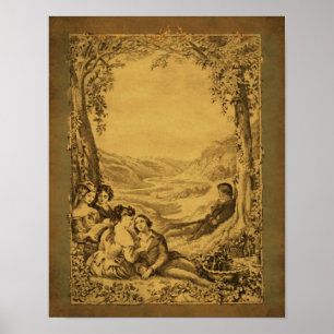 Vintage Casais vitorianos Picnic Art Poster