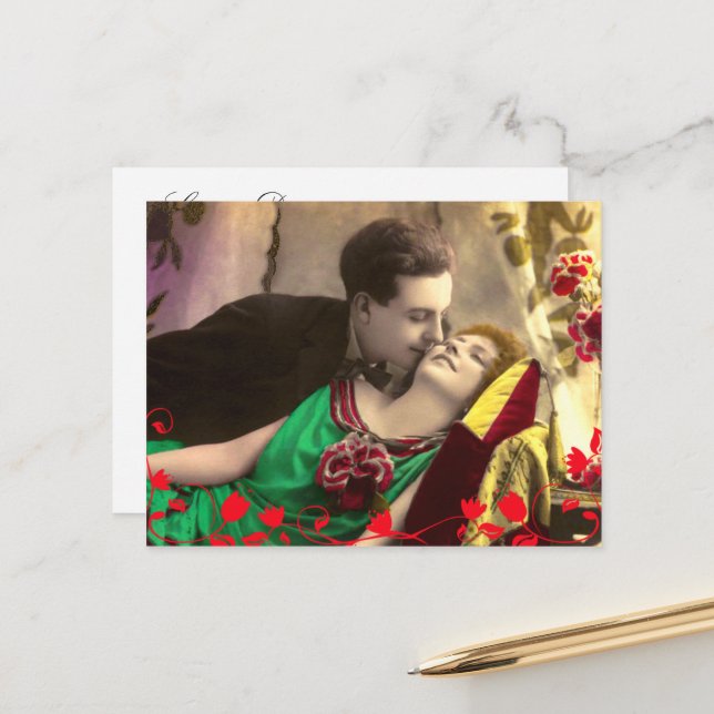 Vintage Casal Save the Date Modelo (Frente/Verso In Situ)