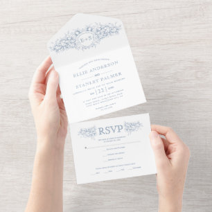Vintage, casamento heráldico azul empoeirado
